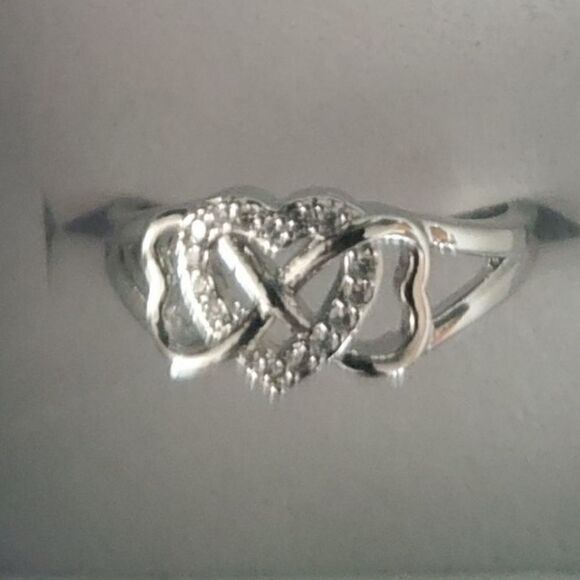 Triple Heart Infinity Diamond Ring 925 Silver  - Picture 5 of 5
